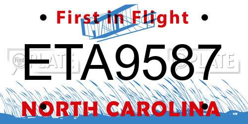 ETA9587 North Carolina License Plate