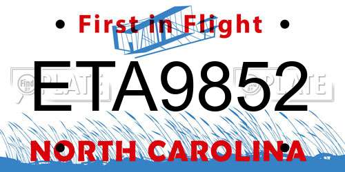 ETA9852 North Carolina License Plate