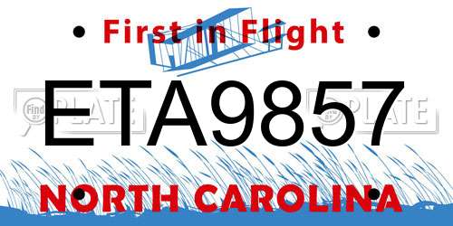 ETA9857 North Carolina License Plate