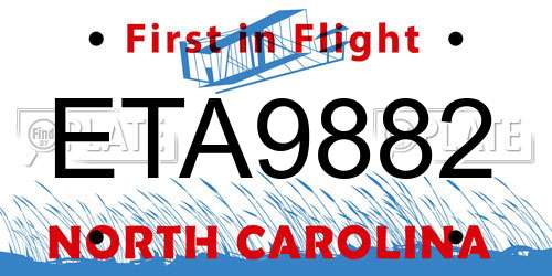 ETA9882 North Carolina License Plate