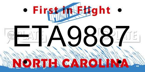ETA9887 North Carolina License Plate
