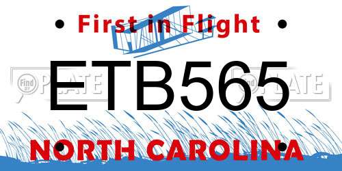ETB565 North Carolina License Plate