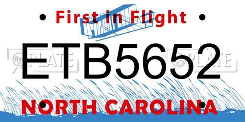 ETB5652 North Carolina License Plate