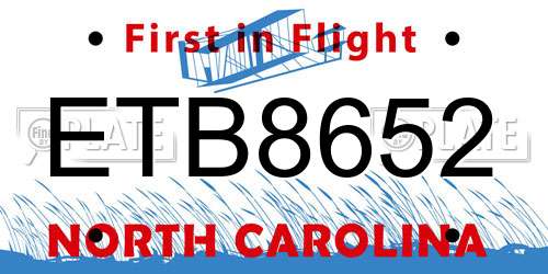 ETB8652 North Carolina License Plate