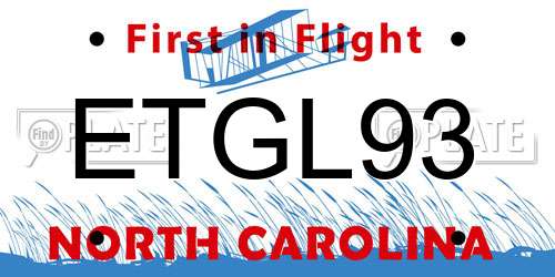 ETGL93 North Carolina License Plate