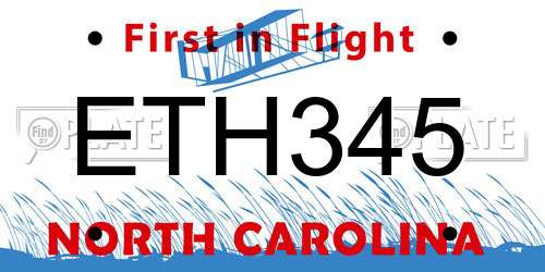 ETH345 North Carolina License Plate