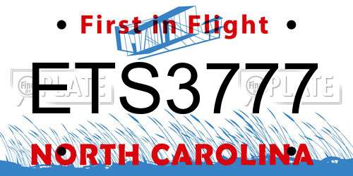 ETS3777 North Carolina License Plate