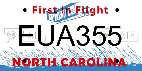 EUA355 North Carolina License Plate