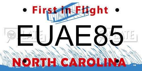 EUAE85 North Carolina License Plate