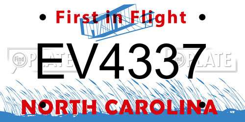 EV4337 North Carolina License Plate