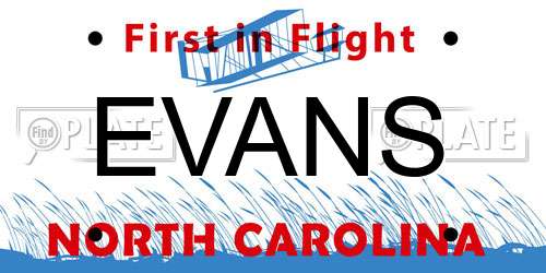 EVANS North Carolina License Plate