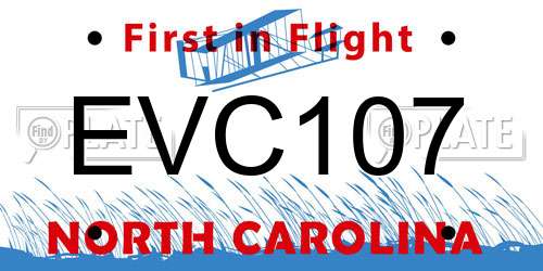 EVC107 North Carolina License Plate
