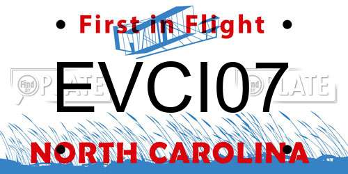 EVCI07 North Carolina License Plate