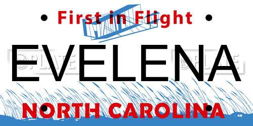 EVELENA North Carolina License Plate