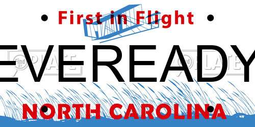 EVEREADY North Carolina License Plate