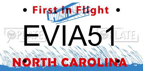EVIA51 North Carolina License Plate