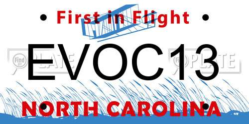 EVOC13 North Carolina License Plate
