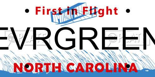 EVRGREEN North Carolina License Plate