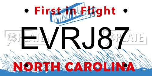 EVRJ87 North Carolina License Plate