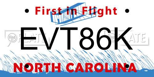 EVT86K North Carolina License Plate