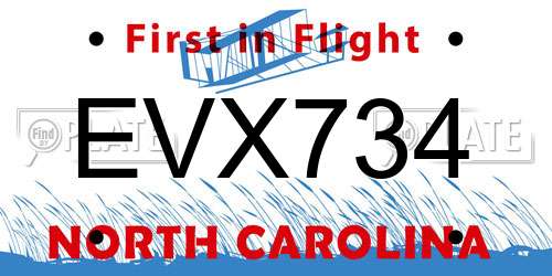 EVX734 North Carolina License Plate