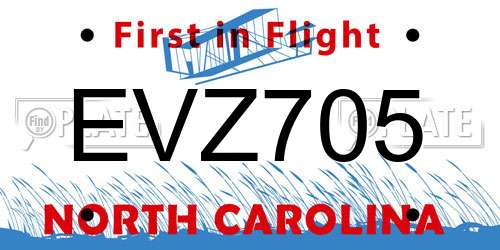 EVZ705 North Carolina License Plate