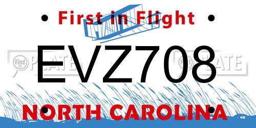 EVZ708 North Carolina License Plate