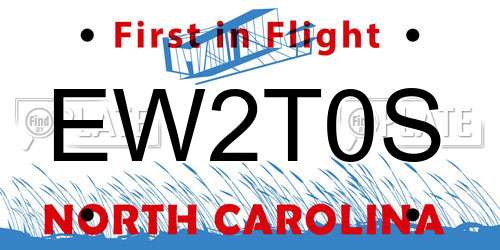 EW2T0S North Carolina License Plate