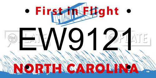 EW9121 North Carolina License Plate