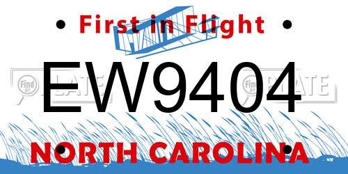 EW9404 North Carolina License Plate