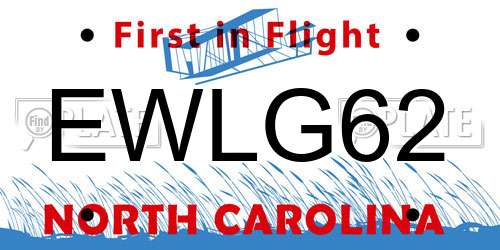 EWLG62 North Carolina License Plate