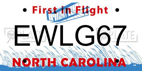EWLG67 North Carolina License Plate