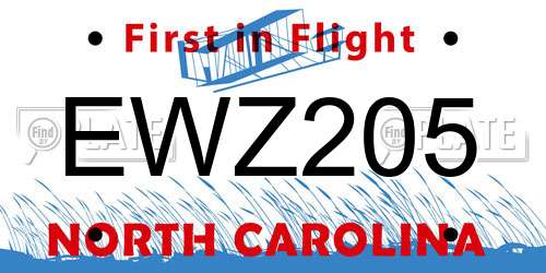 EWZ205 North Carolina License Plate