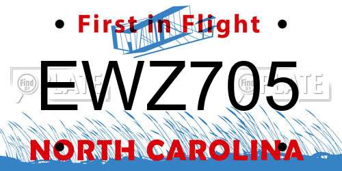 EWZ705 North Carolina License Plate