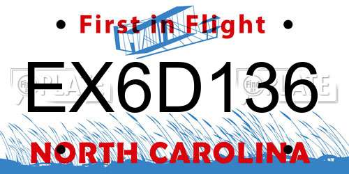 EX6D136 North Carolina License Plate