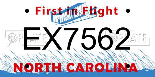 EX7562 North Carolina License Plate