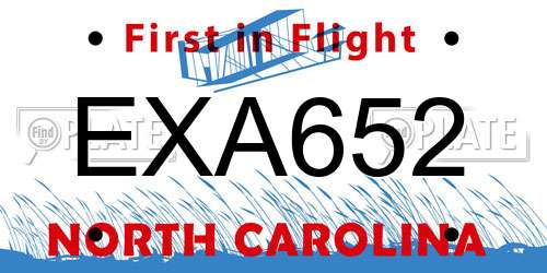 EXA652 North Carolina License Plate