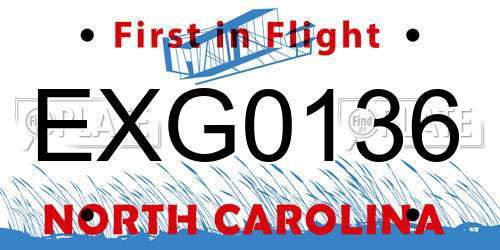 EXG0136 North Carolina License Plate