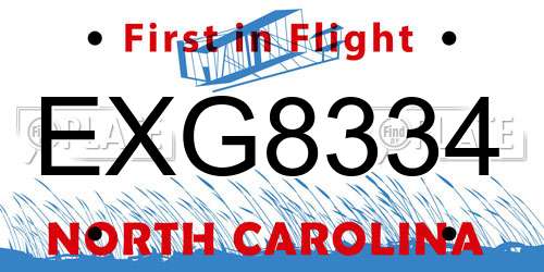 EXG8334 North Carolina License Plate