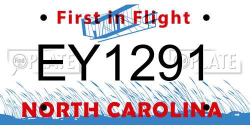 EY1291 North Carolina License Plate
