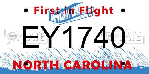 EY1740 North Carolina License Plate