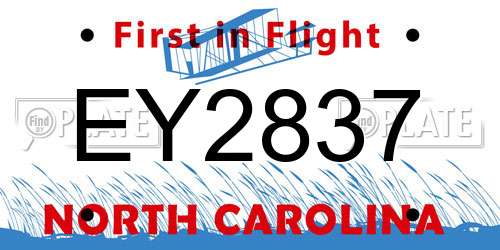EY2837 North Carolina License Plate