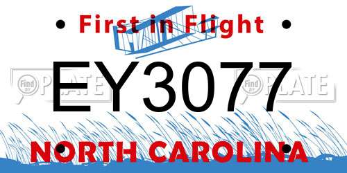 EY3077 North Carolina License Plate