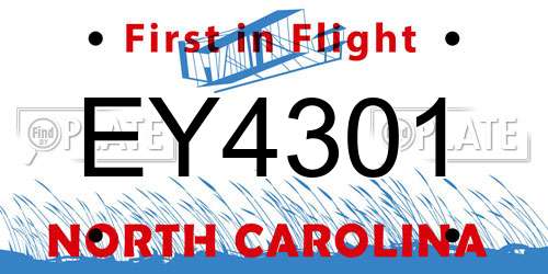 EY4301 North Carolina License Plate