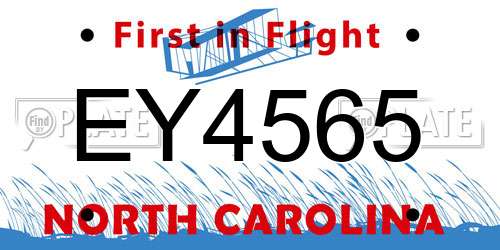 EY4565 North Carolina License Plate