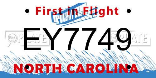 EY7749 North Carolina License Plate