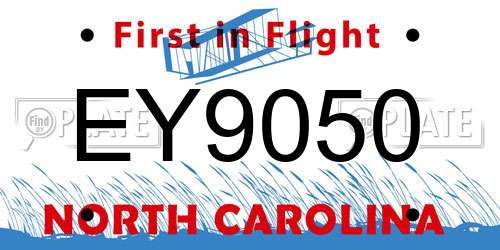 EY9050 North Carolina License Plate