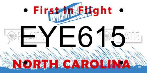 EYE615 North Carolina License Plate