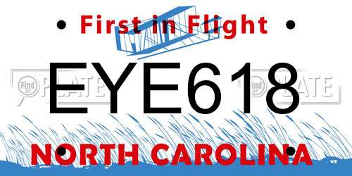 EYE618 North Carolina License Plate