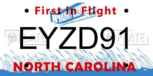 EYZD91 North Carolina License Plate